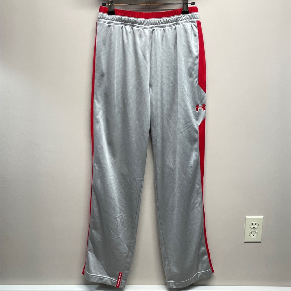 Under Armour Loose Fit Track Pants Silver Gray Red Side Stripe S